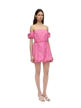 STAUD Ash Off-the-shoulder Dress Bubble Hem Pink Size 8